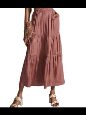 Anthropologie Tiered Maxi Skirt in Dusty Rose